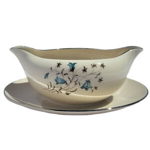 Vintage 60s Flintridge Belnor Blue Gray Floral California‎ Ceramic Gravy Boat